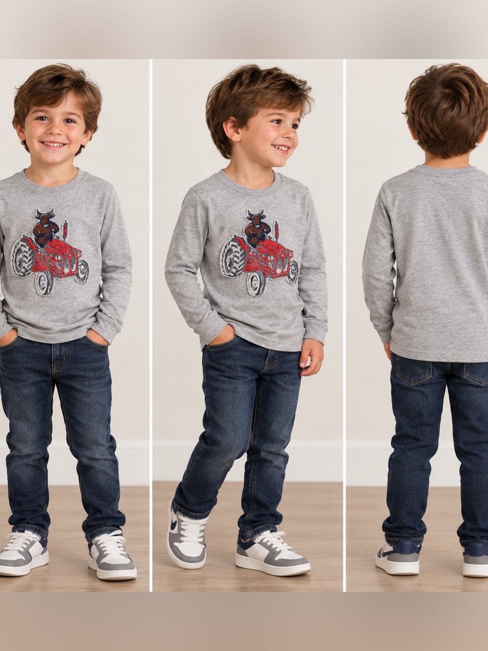 Mini Boden Boys Gray Tractor Long Sleeve Shirt – 5/6
